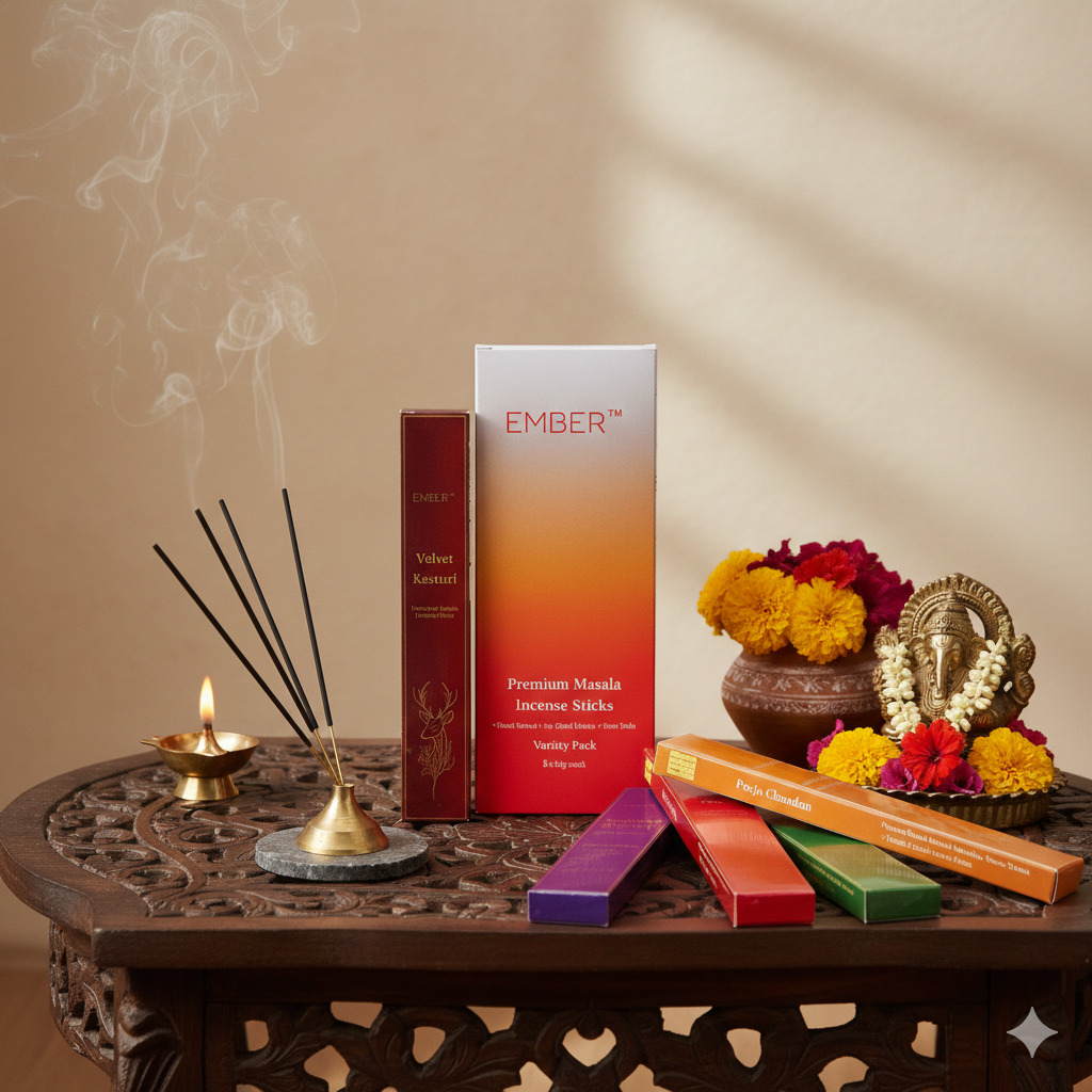 Premium Masala Agarbatti Variety Pack (5 Scents) | EMBER™ Masala Incense Sticks (75g)