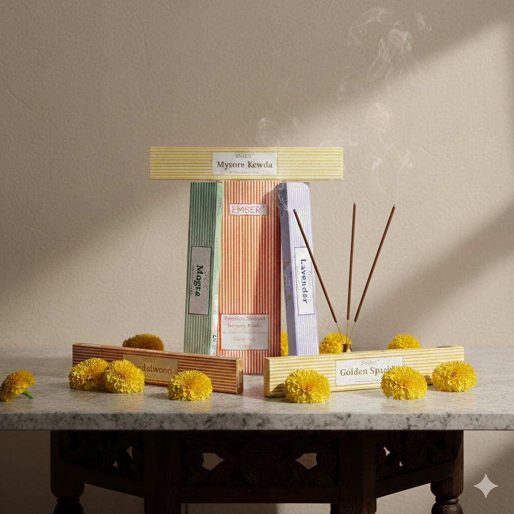 Premium Scented Agarbatti Variety Pack (5 Scents) | EMBER™ Scented Incense Sticks (75g)